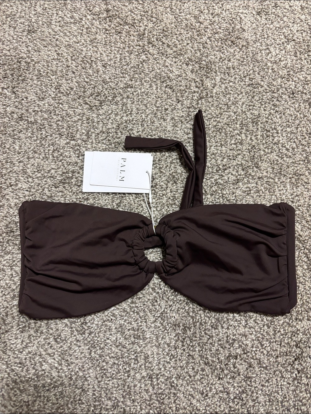 Palm Brown Bandeau Bikini Top with Center Ring